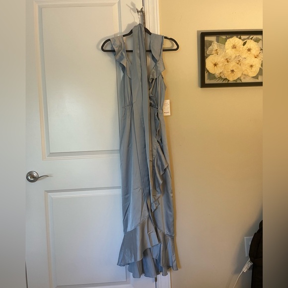 Samantha Ruffle Wrap Dress ~ Steel Blue Luxe Satin NWT SIZE SMALL - Picture 8 of 9